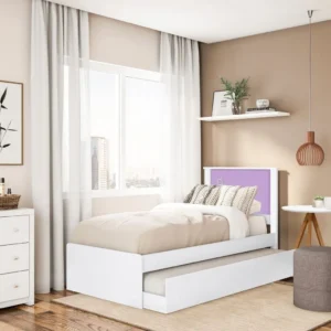 CAMA COM AUXILIAR (BICAMA) BARCELONA BRANCO COM PAINEL LILAZ /ROSA